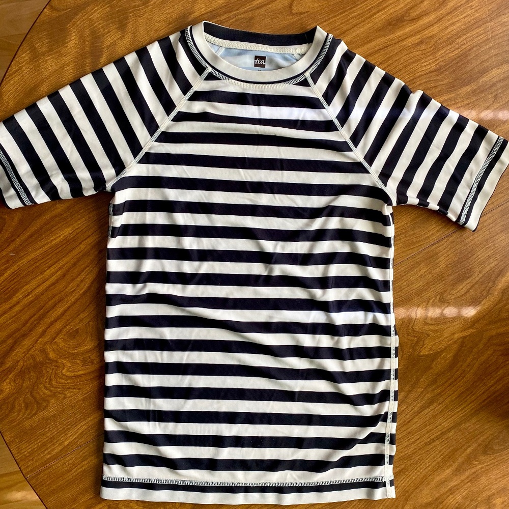 Tea Collection Short Sleeve Navy Striped Rashguard Size 12